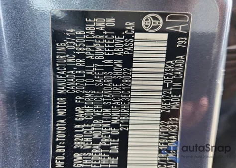 2014 Toyota Corolla L из США, поврежденный, VIN 2T1BURHE3EC128022